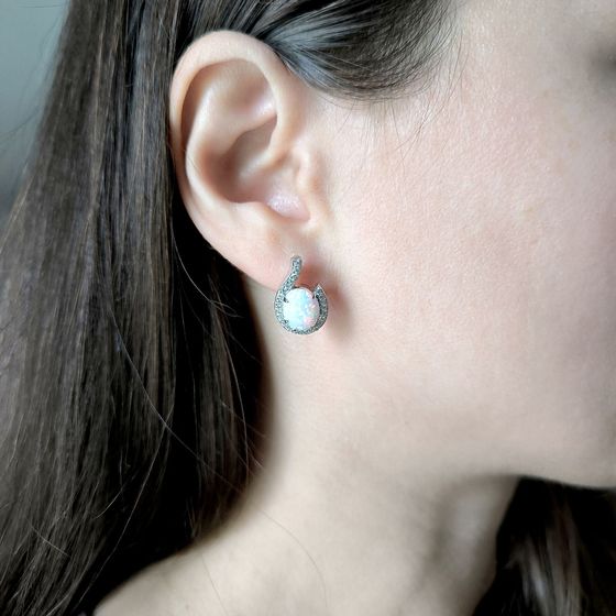 Серебряные серьги с опалом 2.633ct, фианитами