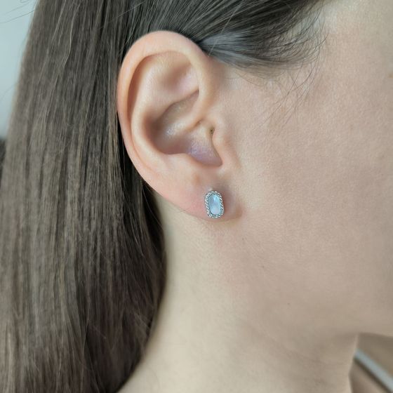 Silver earrings with mother-of-pearl, fianites