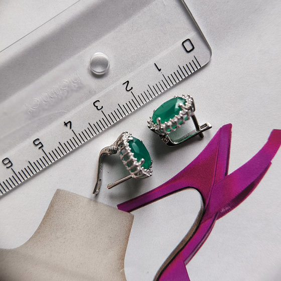 Серебряные серьги с агатом 5.46ct, фианитами