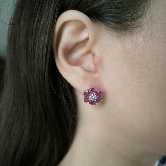 Срібні сережки з рубіном 4.27ct