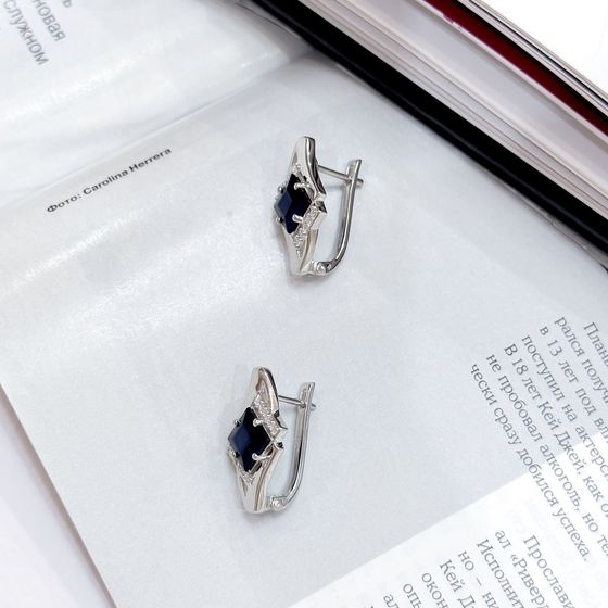Срібні сережки з сапфіром 4.25ct, фіанітами