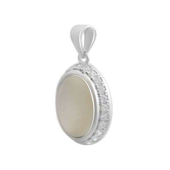 Silver pendant with phianites, mother-of-pearl