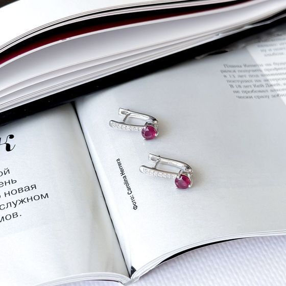 Sterling silver earrings with 1.476ct ruby, fianites