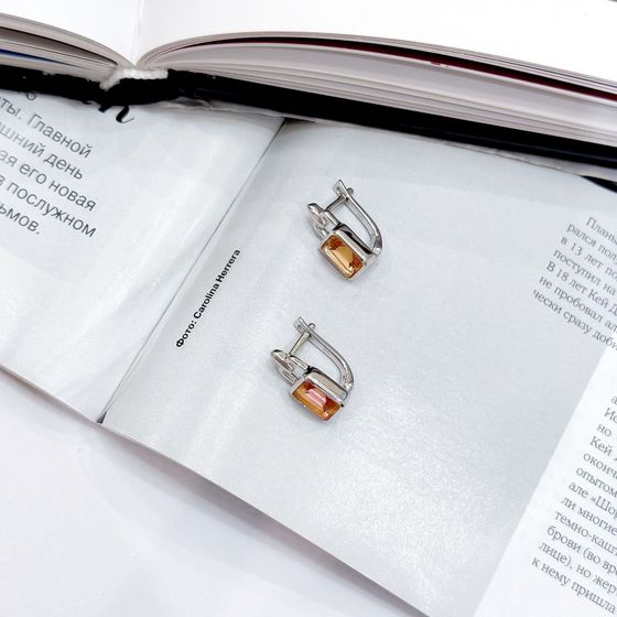 Срібні сережки із золотим кварцом 3.45ct