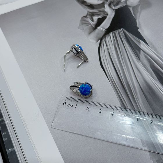 Срібні сережки з опалом 3.44ct, фіанітами