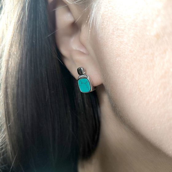 Silver earrings with turquoise, fianites