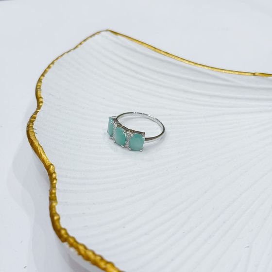 Silver ring with emerald, fianites