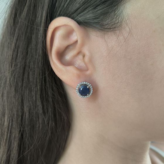 Срібні сережки з сапфіром 5.916ct, фіанітами