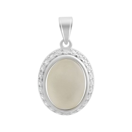 Silver pendant with phianites, mother-of-pearl