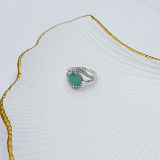 Silver ring with emerald, fianites