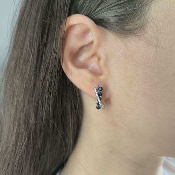 Sterling silver earrings with 1.845ct sapphire, pave diamonds