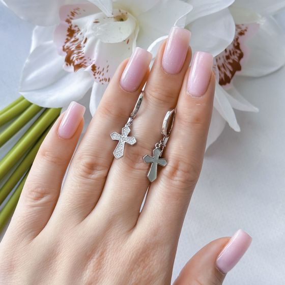 Silver earrings with phianites, mother of pearl