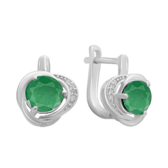 Silver earrings with a 2.872-carat emerald and cubic zirconia