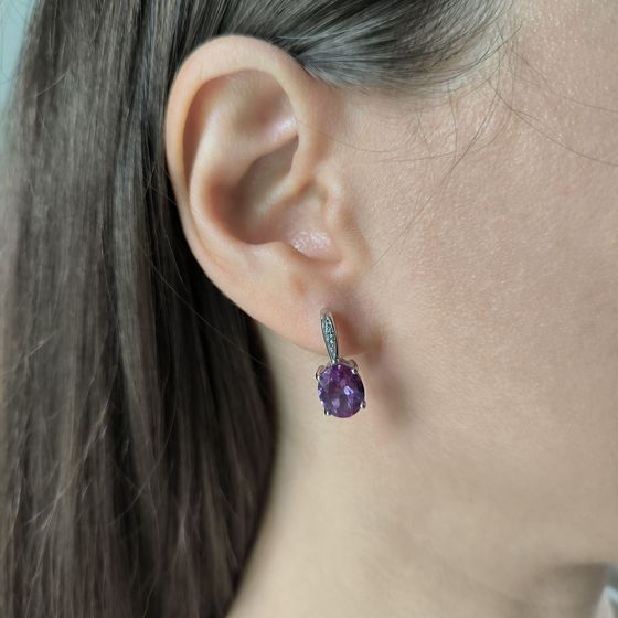 Серебряные серьги с александритом, фианитами