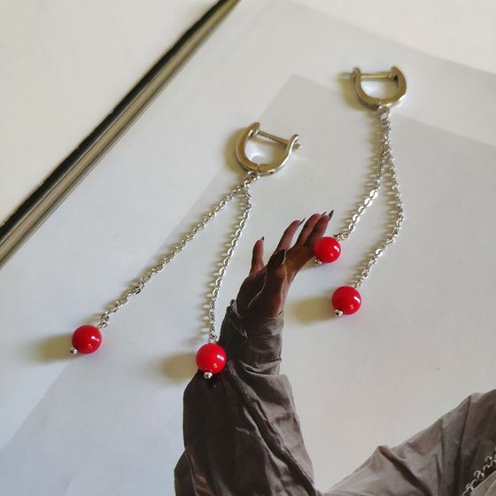 Silver earrings with coral