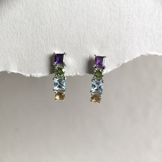 Silver earrings with amethyst, topaz, citrine, chrysolite