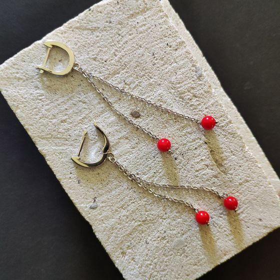 Silver earrings with coral