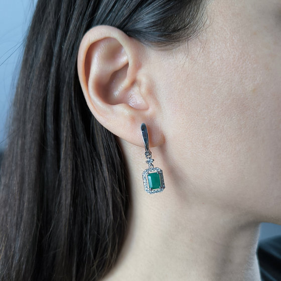 Серебряные серьги с изумрудом 3.044ct