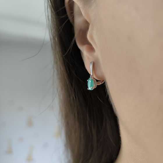 Silver earrings with emerald, fianites