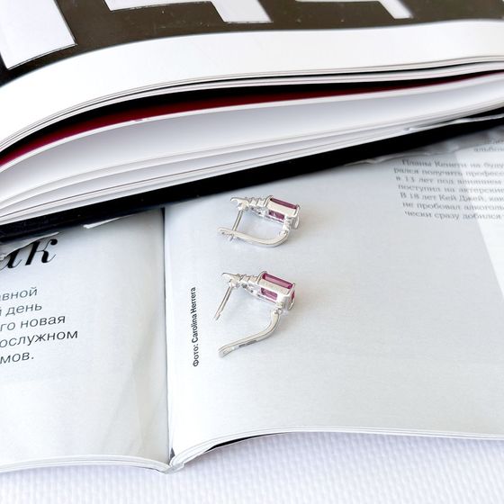 Sterling silver earrings with 4.78ct ruby, fianites