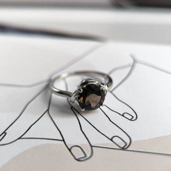 Silver ring with smoky quartz
