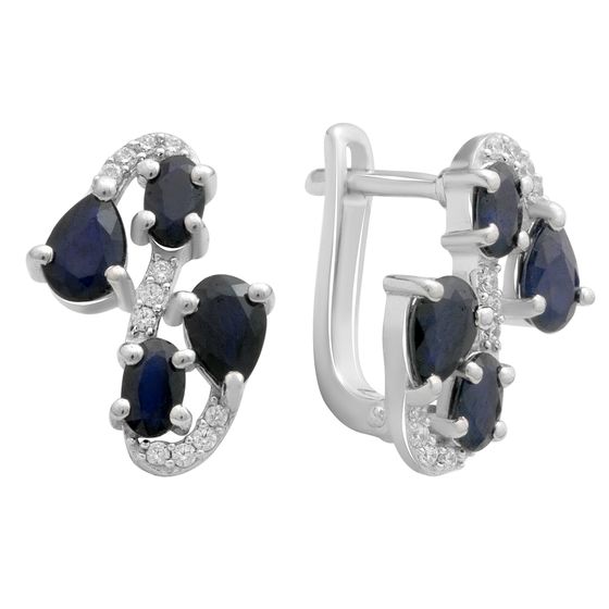 Срібні сережки з сапфіром 3.88ct, фіанітами