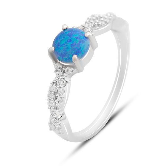 Silver ring with opal and cubic zirconia