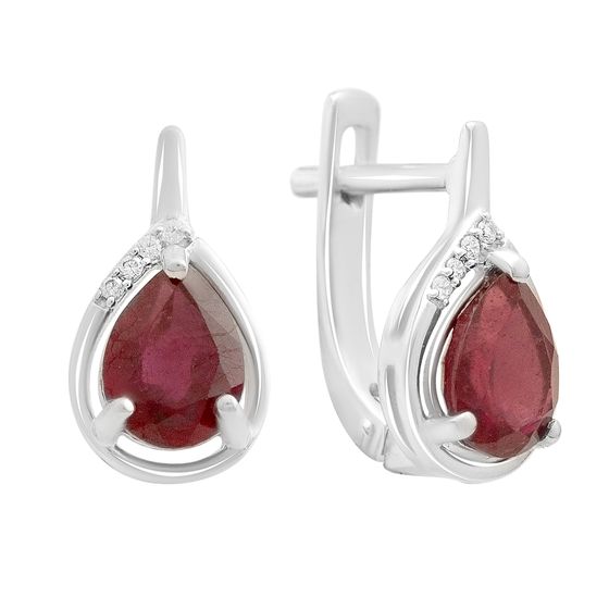 Silver earrings with a 3.31-carat ruby and cubic zirconia