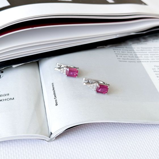 Sterling silver earrings with 4.78ct ruby, fianites