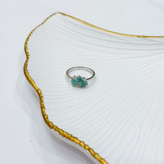 Silver ring with emerald, fianites