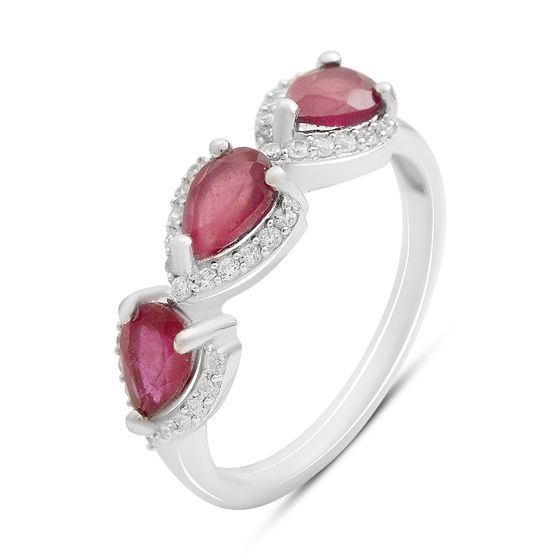 Серебряное кольцо с рубином, фианитами