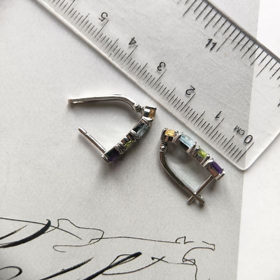 Silver earrings with amethyst, topaz, citrine, chrysolite