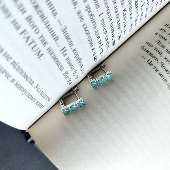 Серебряные серьги с изумрудом 2.006ct, фианитами