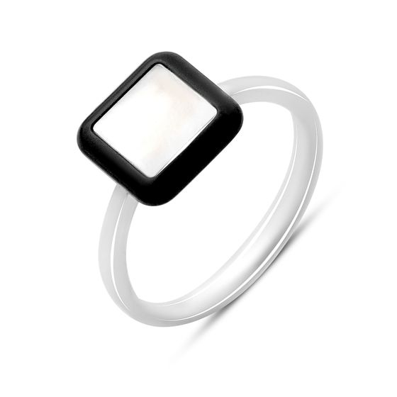 Silver ring with onyx, mother-of-pearl