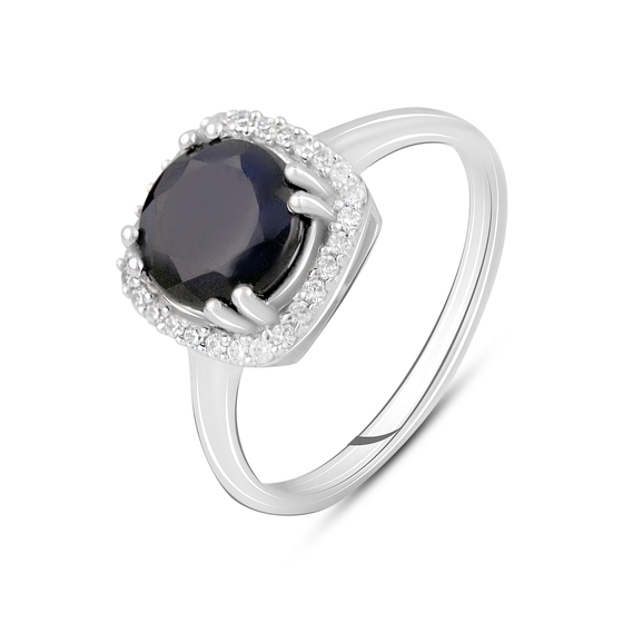 Срібна каблучка з сапфіром 2.865ct, фіанітами