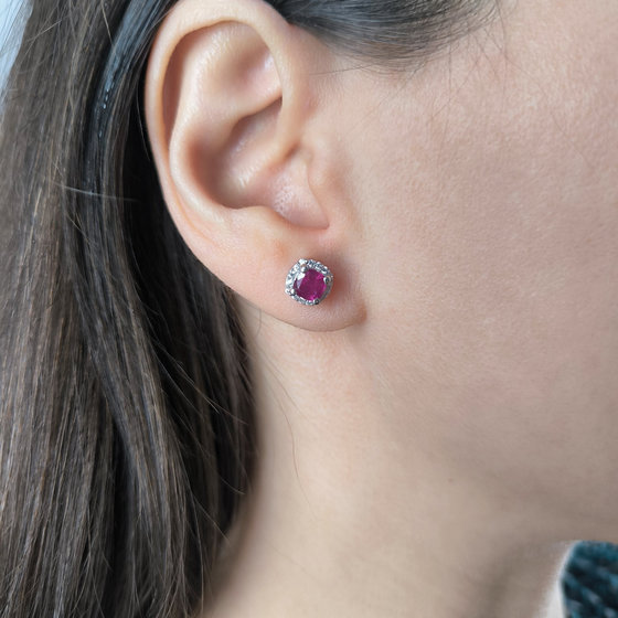 Серебряные серьги с рубином 2.146ct, фианитами