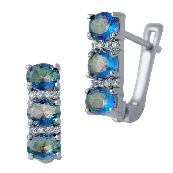 Silver earrings with a 1.694-carat mystic topaz