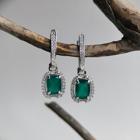 Срібні сережки з агатом 3.132ct, фіанітами