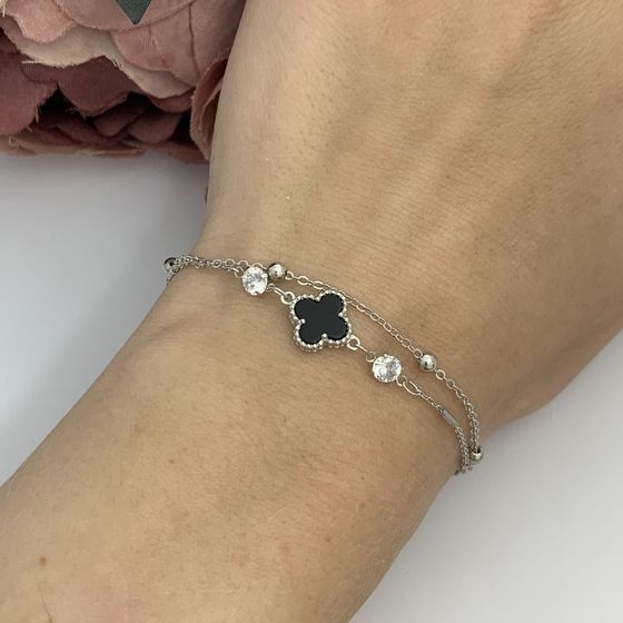 Silver bracelet with onyx and cubic zirconia