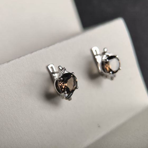 Серебряные серьги с раухтопазом (дымчатым кварцем) 3.6ct