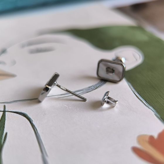 Silver earrings with mother-of-pearl, fianites