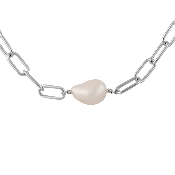 Silver necklace with baroque pearls