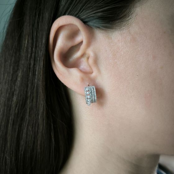 Срібні сережки з перлами, фіанітами