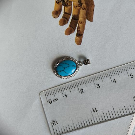 Silver pendant with fianites, turquoise