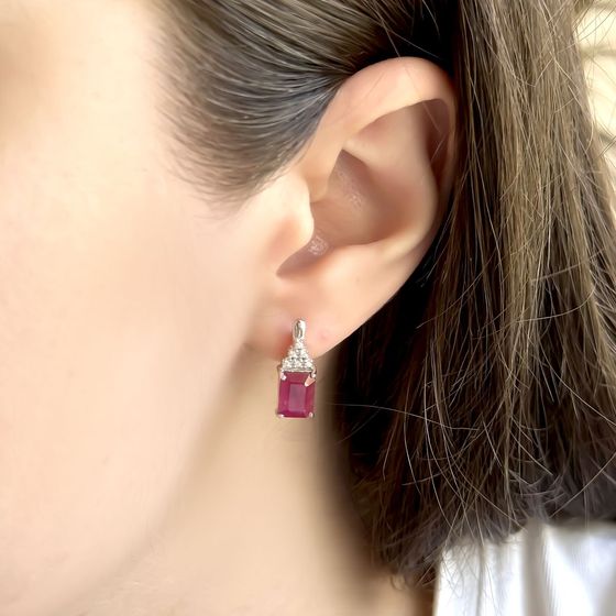 Sterling silver earrings with 4.78ct ruby, fianites