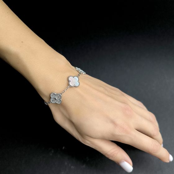 Серебряный браслет с перламутром, фианитами