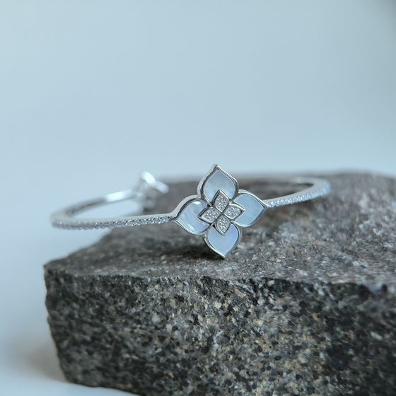 Серебряный браслет с перламутром, фианитами