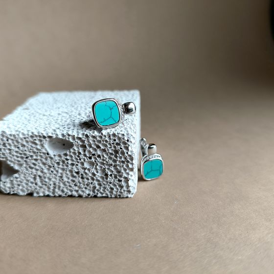 Silver earrings with turquoise, fianites