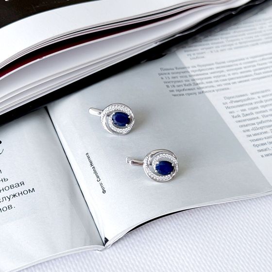 Срібні сережки з сапфіром 3.62ct, фіанітами