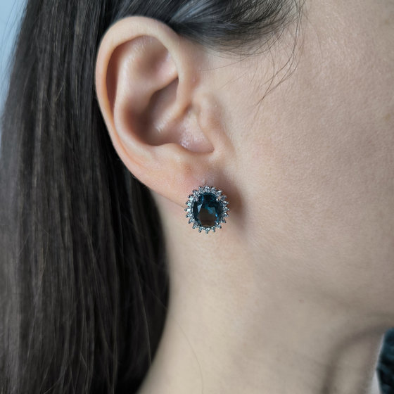 Серебряные серьги с топазом Лондон Блю 4.552ct